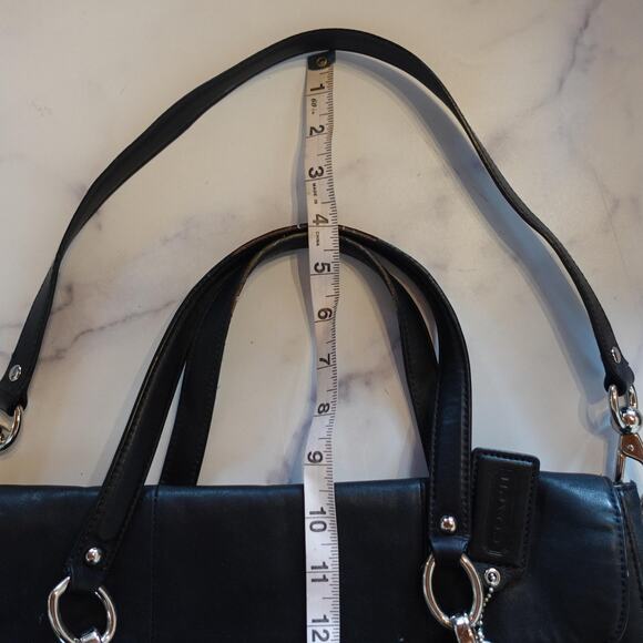 Coach Leather Shoulder Bag Satchel Womens Black Silver Hardware Turnlock 18277 - Picture 11 of 13